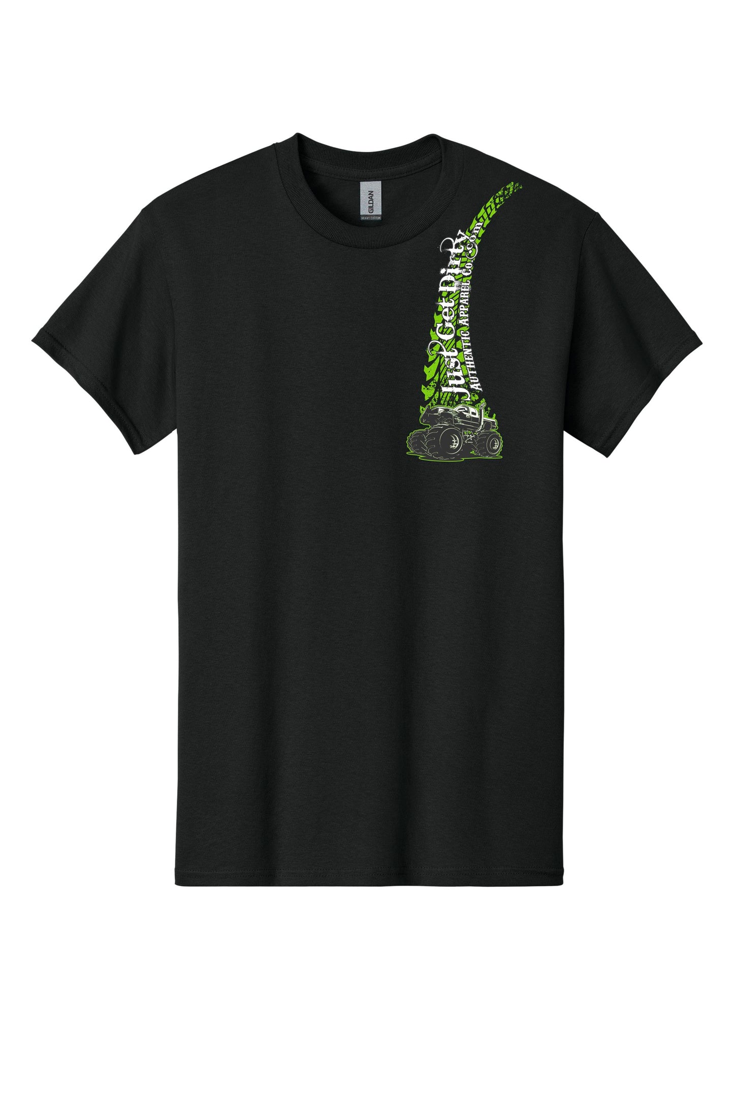 Just Get Dirty Monster Truck T-Shirt: Black, Green