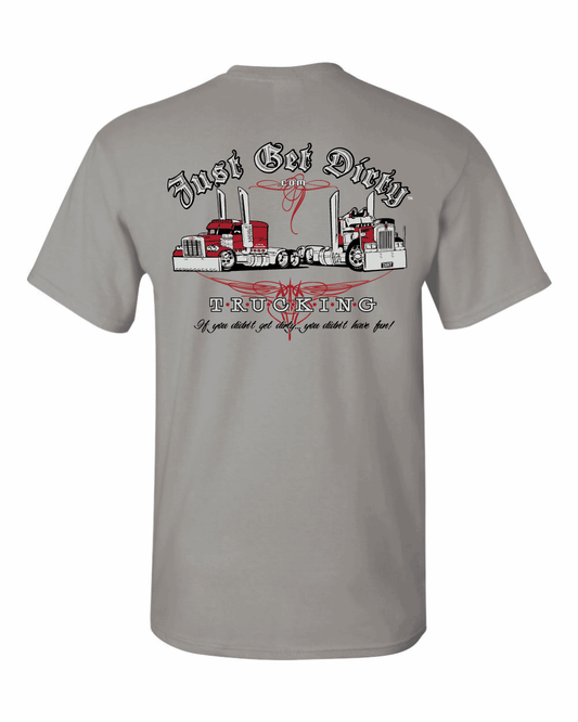 Just Get Dirty Trucking T-Shirts: Gray, Navy, Safety Green