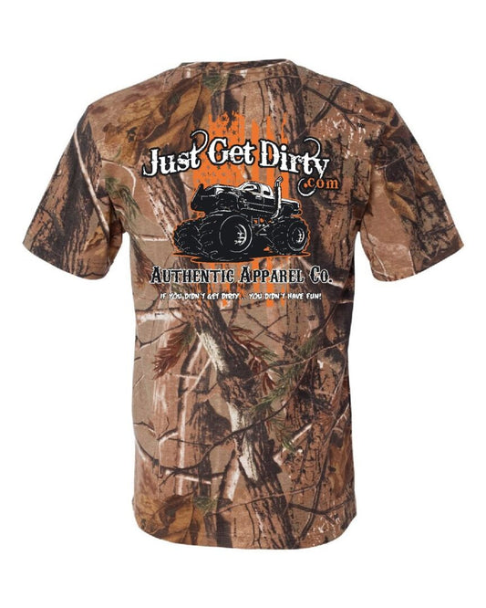 Just Get Dirty Camo Monster Truck Tee