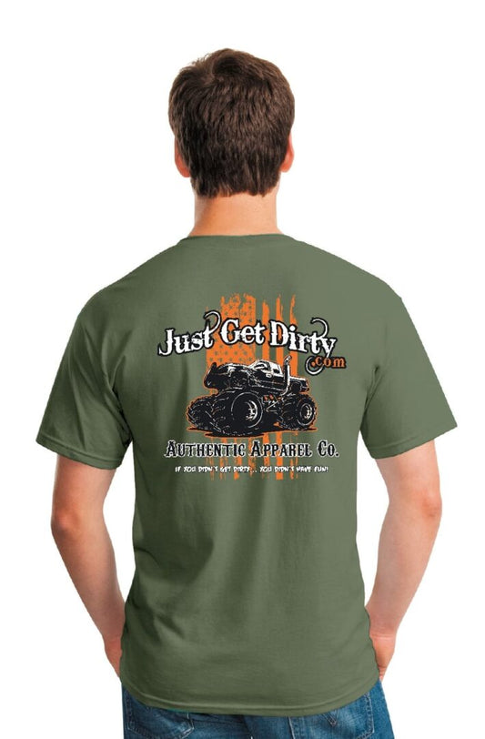 Just Get Dirty Monster Truck T-Shirt: Black, Green