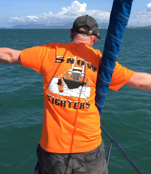 Snow Fighters T-Shirt:  Safety Orange, Safety Green