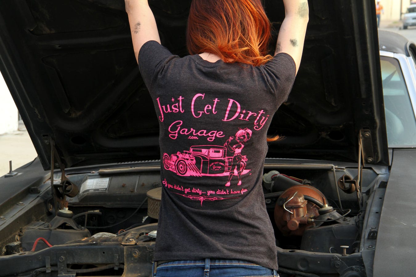 Just Get Dirty Garage Girl V-Neck T-Shirt