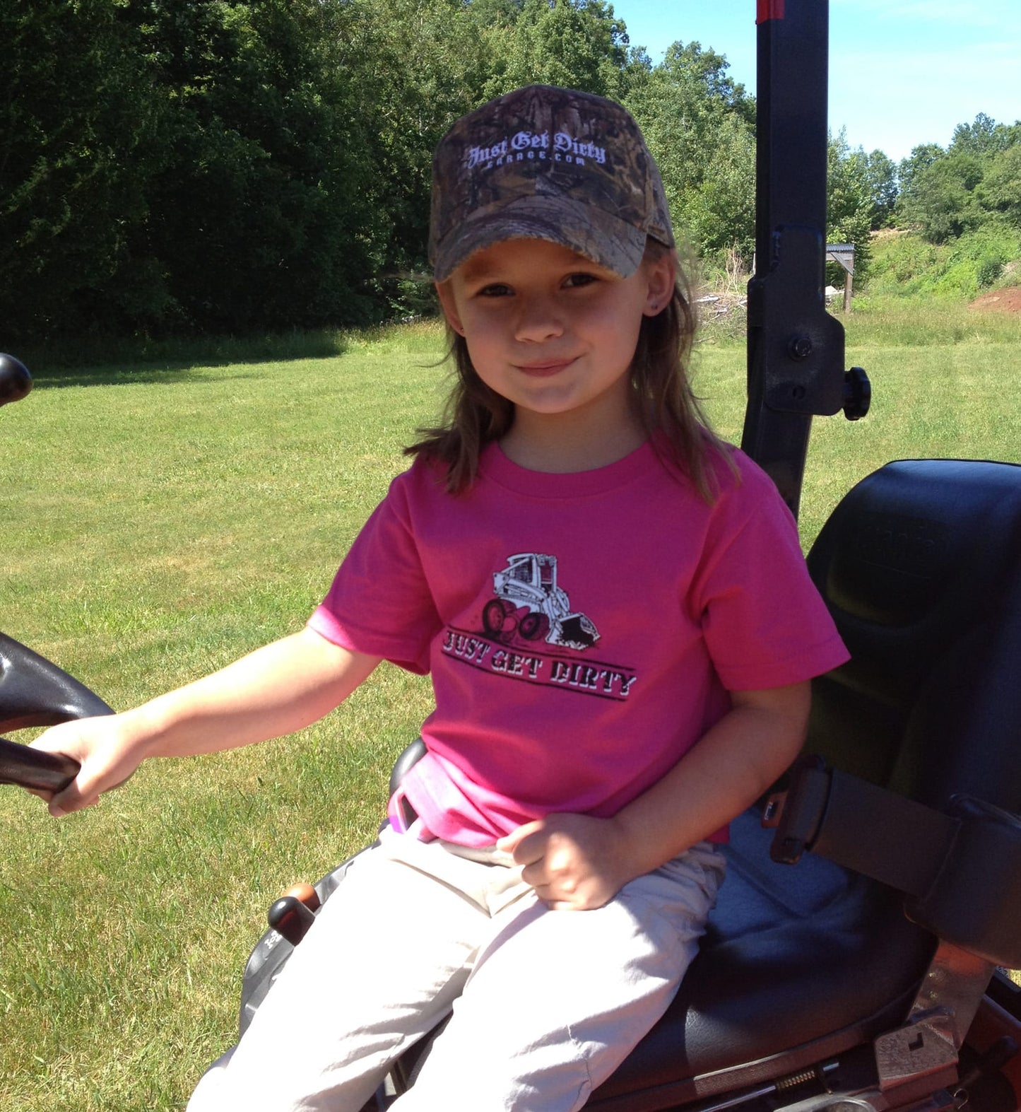 Kids Just Get Dirty Excavator Tee Line Green, Hot Pink