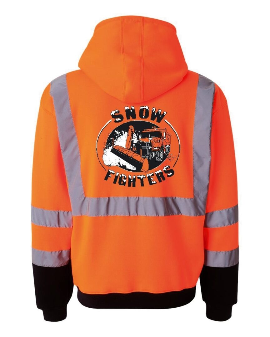 Snow Fighters Snow Plow Hi-Vis FULL ZIP Hoodie: Safety Green, Safety Orange