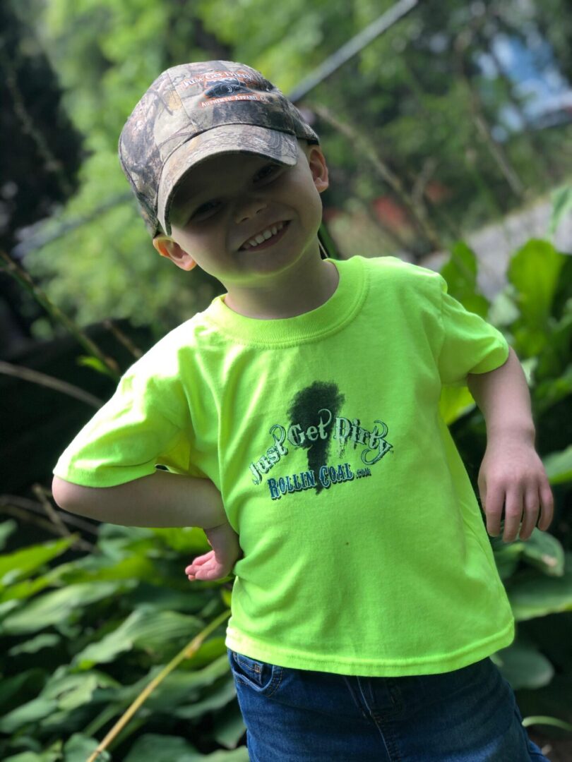 Kids Rollin' Coal Tee Gray/Pink, Safety Green/Blue