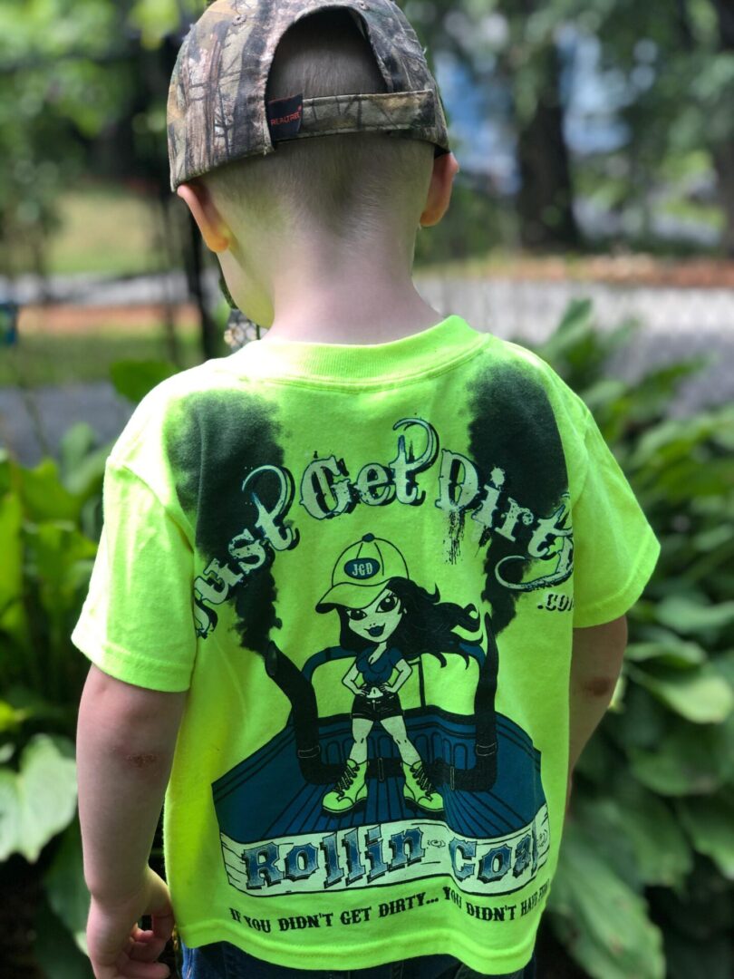 Kids Rollin' Coal Tee Gray/Pink, Safety Green/Blue