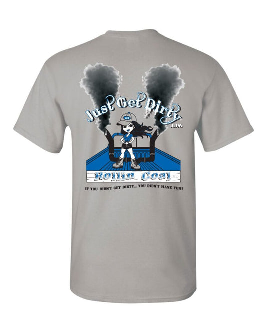 Just Get Dirty Rollin' Coal T-Shirt: Gray, Safety Green