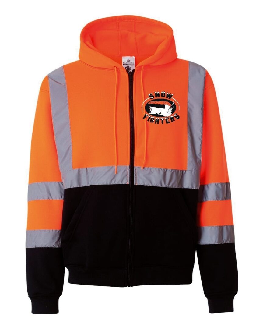 Snow Fighters Snow Plow Hi-Vis FULL ZIP Hoodie: Safety Green, Safety Orange
