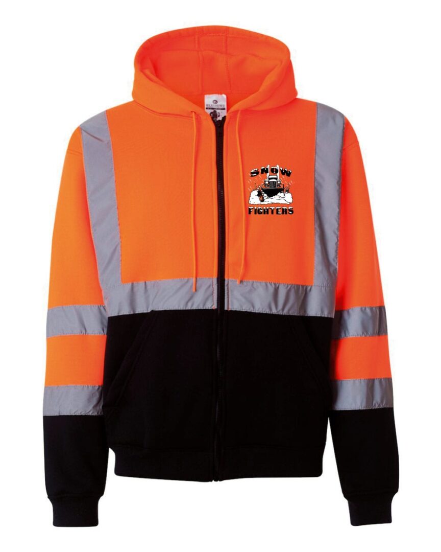 Snow Fighters Hi-Vis Full Zip Hoodie: Safety Orange, Safety Green