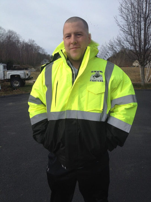 Snow Fighters Mid-Weight Bomber Jacket: Safety Green, Safety Orange