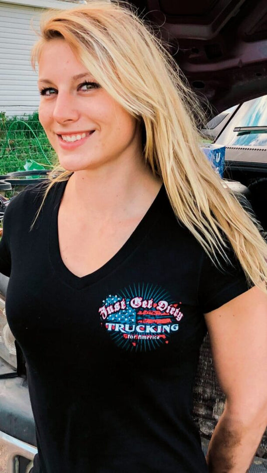 Women's Just Get Dirty Trucking for America V-Neck