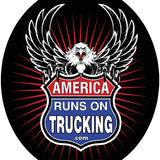 America Runs on Trucking Eagle and Highway Sign Circular Sticker