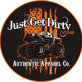 Just Get Dirty Monster Truck Orange and Black Flag Sticker