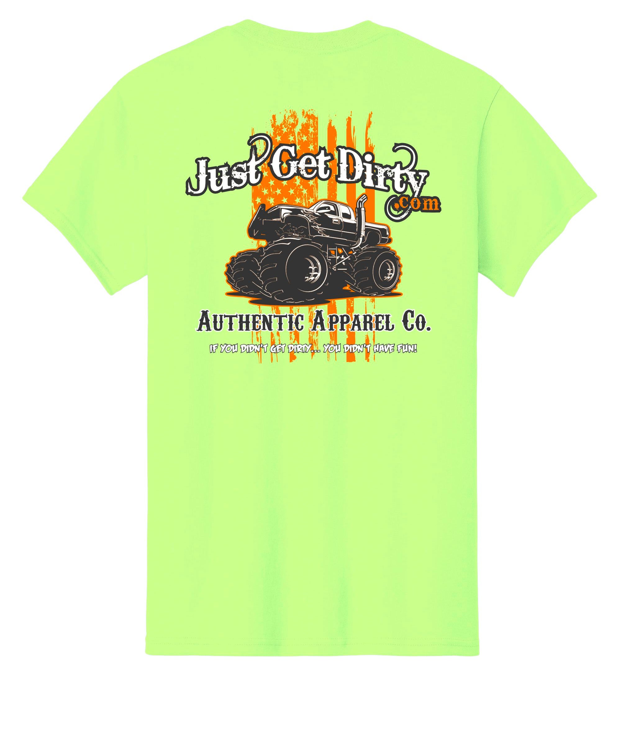 Just Get Dirty Monster Truck T-Shirt: Black, Green