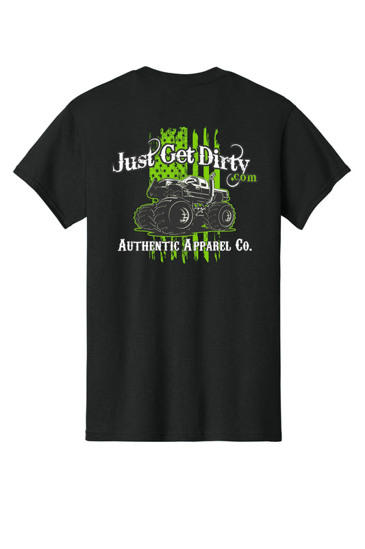 Just Get Dirty Monster Truck T-Shirt: Black, Green