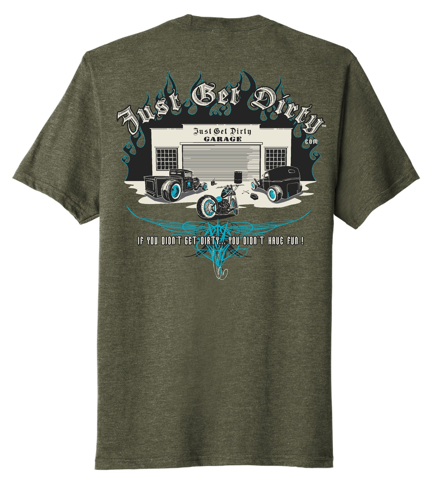 Just Get Dirty Rat Rod T-Shirt, Military Green