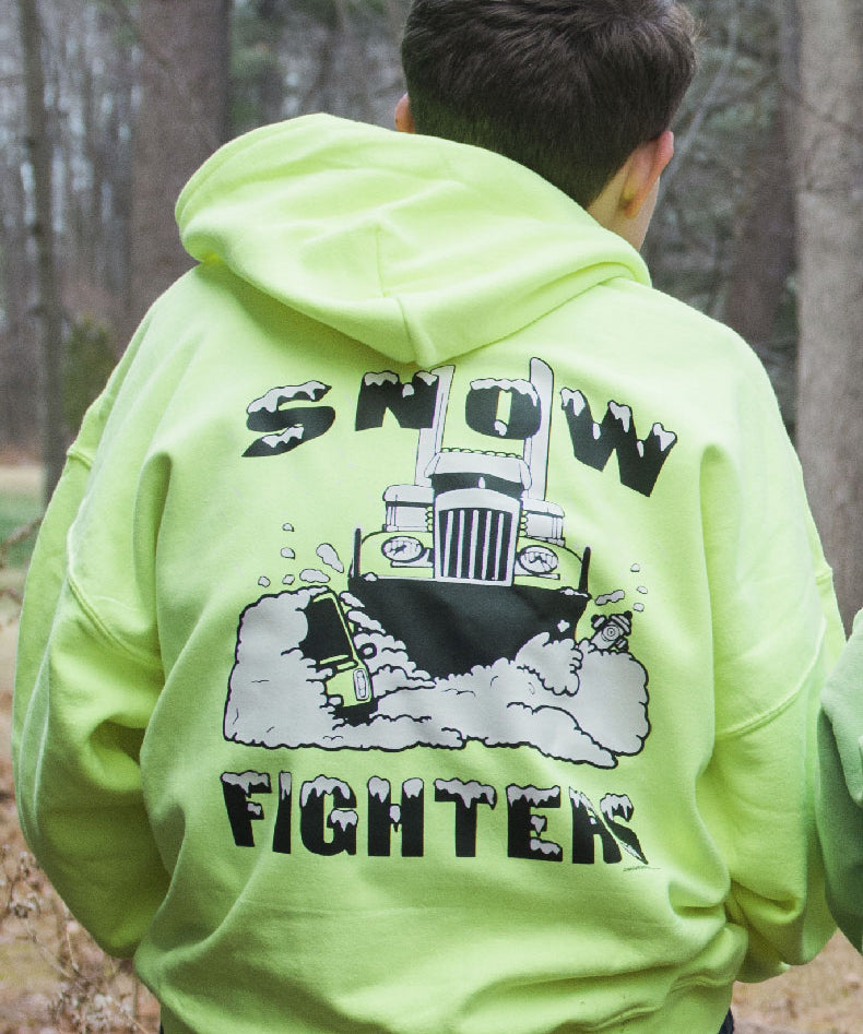 Snow Fighters Hoodie: Safety Orange, Safety Green