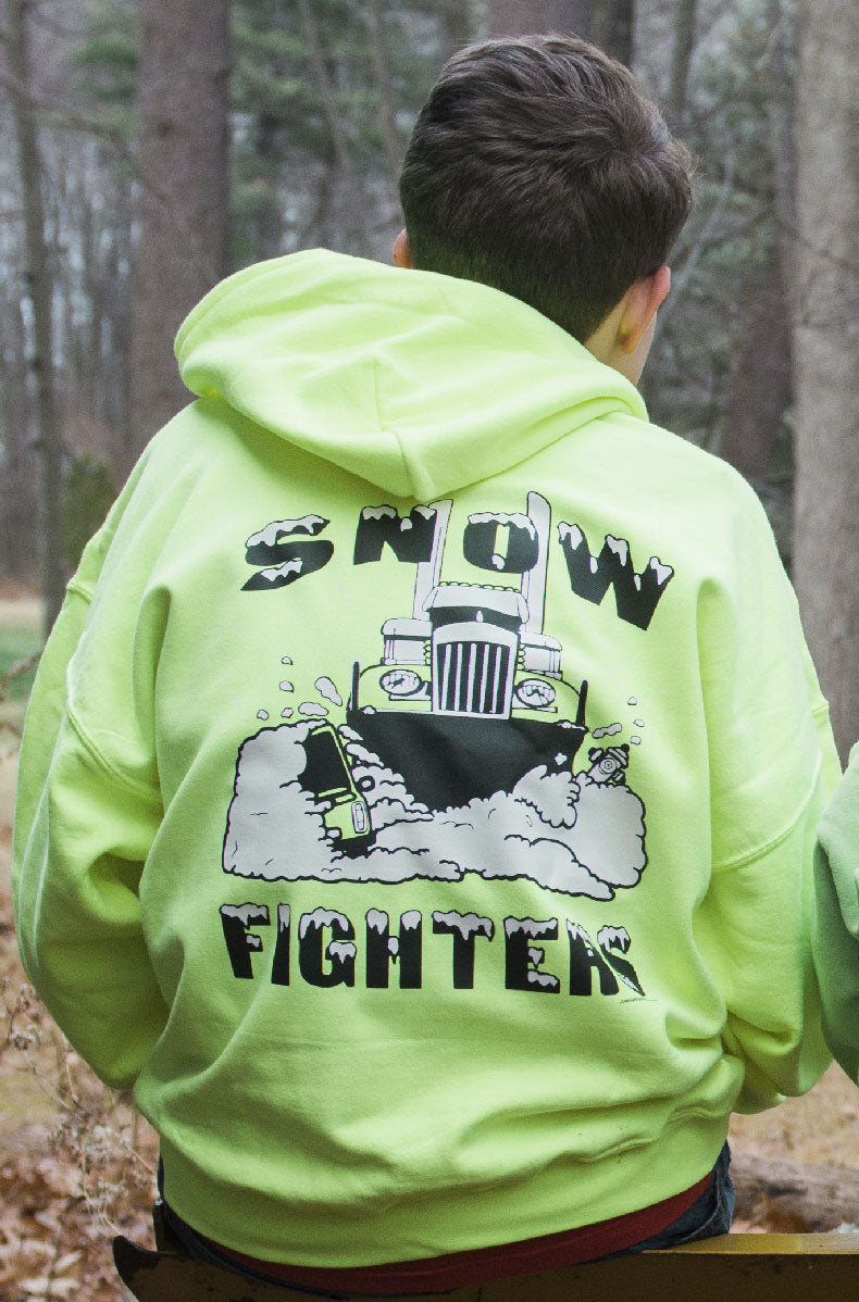 Snow Fighters Hoodie: Safety Orange, Safety Green