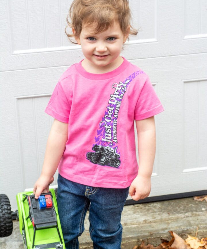 Kids Just Get Dirty 4x4 Tee Military Green, PInk