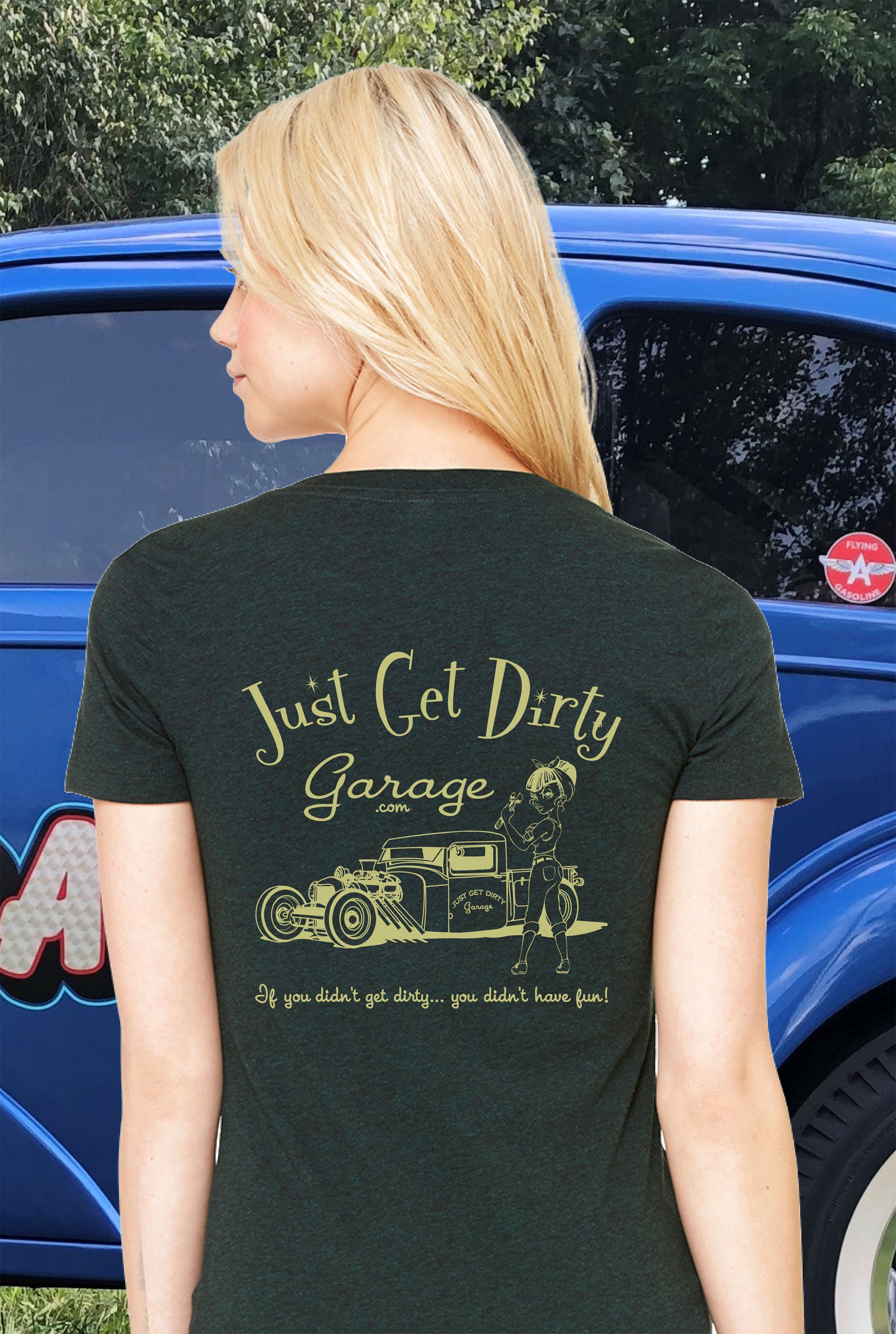 Just_Get_Dirty-Women_s_Black_and_Green_T-shirt_back
