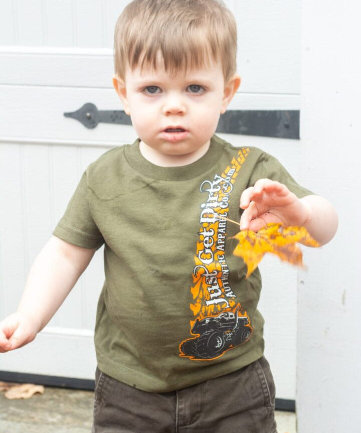 Toddler Just Get Dirty 4x4 Tee Military Green, Pink