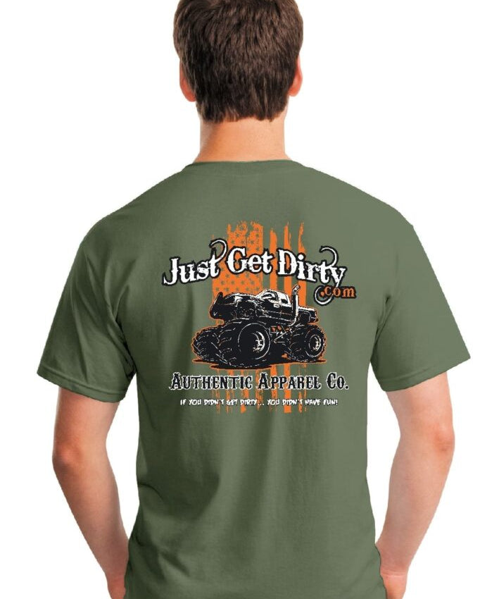 Just Get Dirty Monster Truck T-Shirt: Black, Green