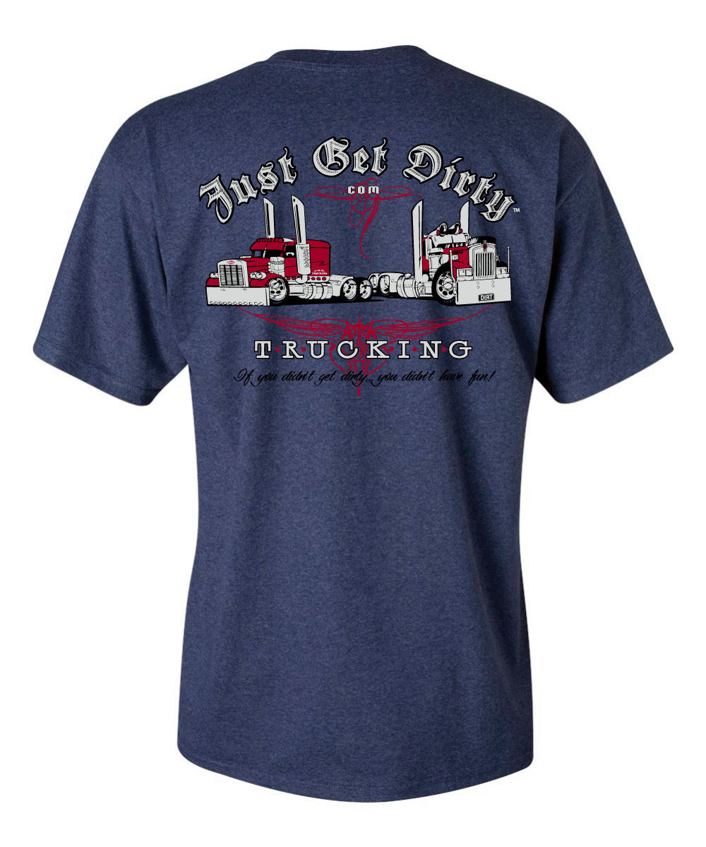 Just Get Dirty Trucking T-Shirts: Gray, Navy, Safety Green