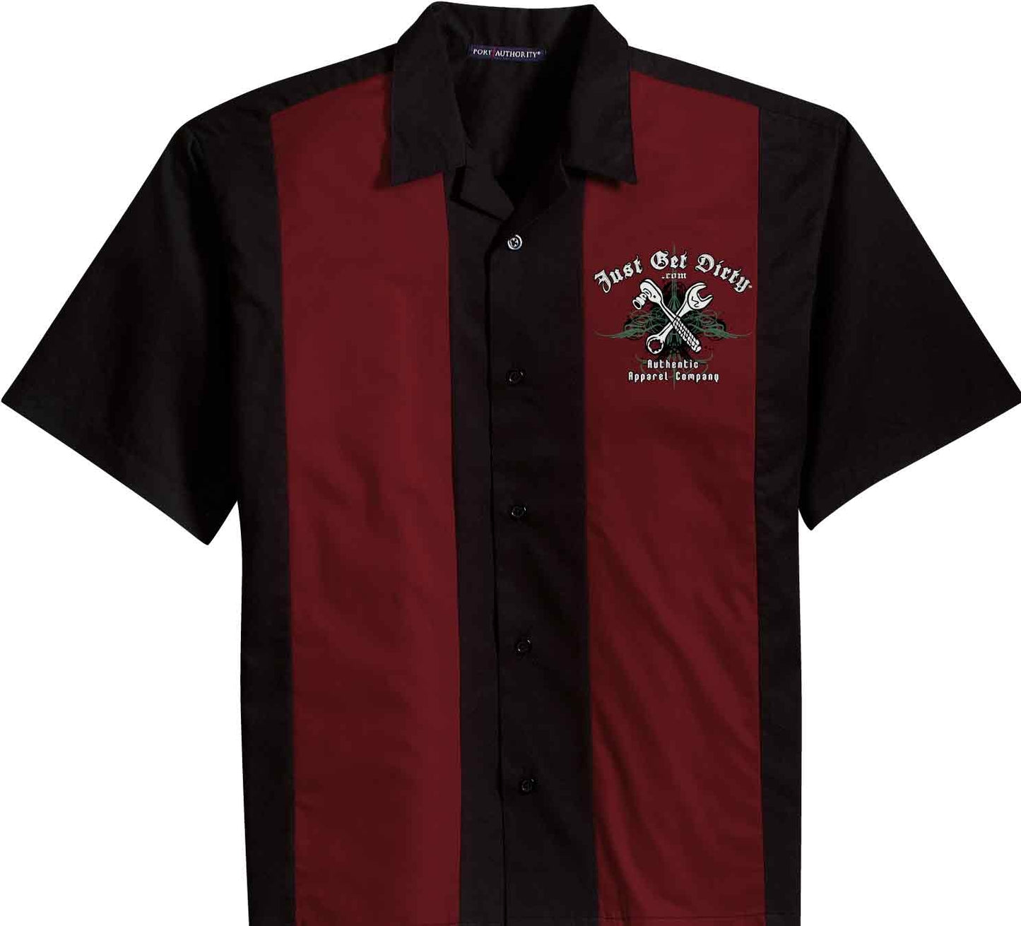 Just Get Dirty Red Bowling Shirt