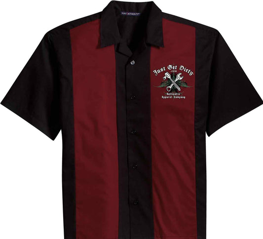 Just Get Dirty Red Bowling Shirt