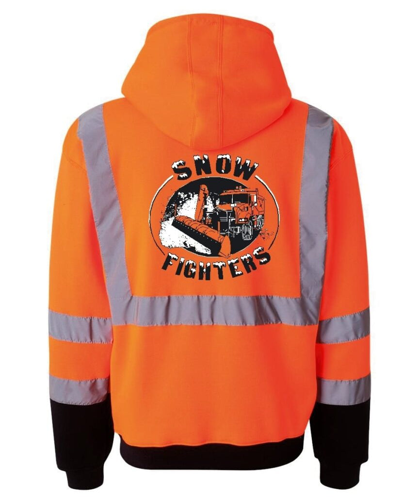 Snow Fighters Snow Plow Hi-Vis FULL ZIP Hoodie: Safety Green, Safety Orange