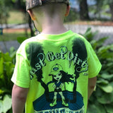 Kids Rollin' Coal Tee Gray/Pink, Safety Green/Blue
