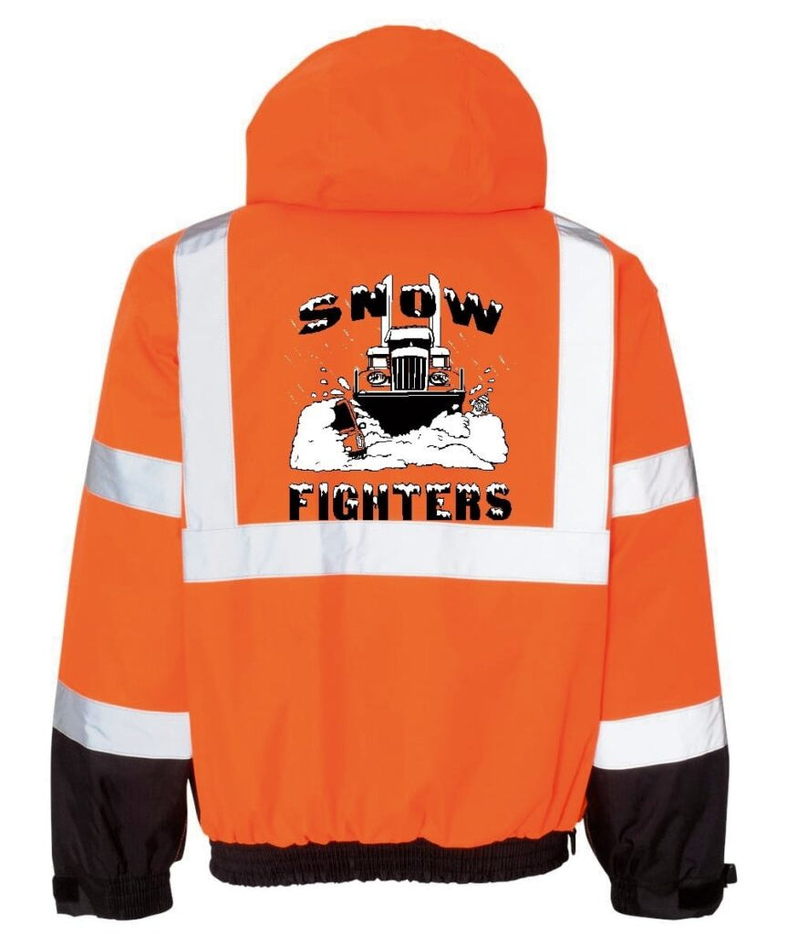 Snow Fighters Mid-Weight Bomber Jacket: Safety Green, Safety Orange