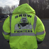 Snow Fighters Mid-Weight Bomber Jacket: Safety Green, Safety Orange