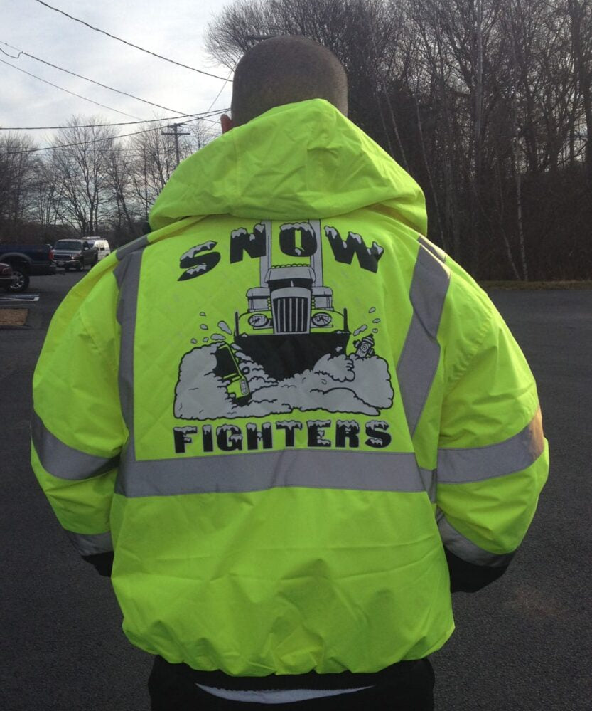 Snow Fighters Mid-Weight Bomber Jacket: Safety Green, Safety Orange