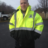 Snow Fighters Mid-Weight Bomber Jacket: Safety Green, Safety Orange