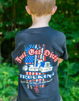 
              Kids Just Get Dirty Trucking for America Tee
            